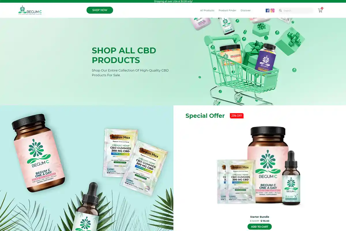 Website and CRM platform featuring CBD products and wellness education