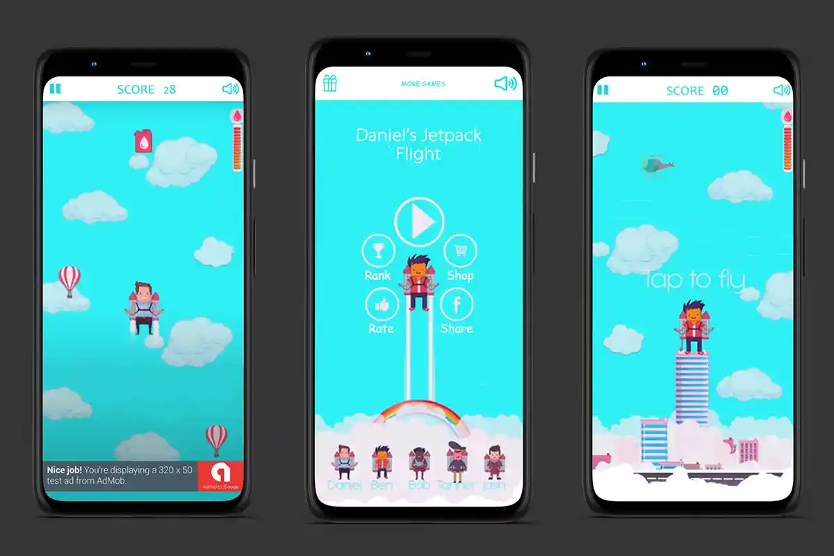 Casual mobile game with beautiful graphics in a tap-tap Jetpack adventure